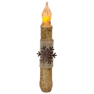 Snowflake Taper with Burlap - Burnt Ivory