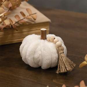 Cream Ribbed Pumpkin w/Beaded Tassel, Small ADCF3007