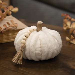 Cream Ribbed Pumpkin w/Beaded Tassel, Medium ADCF3008