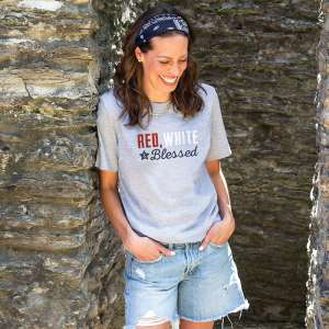 Red, White & Blessed T-Shirt, Heather Gray L140