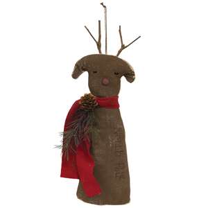 Stiffened Primitive "North Pole" Reindeer Hanger