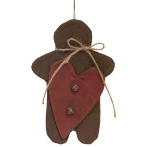 Stiffened Fabric Primitive Gingerbread & Heart Ornament #U22033
