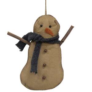 Stiffened Fabric Jingle Bell & Blue Scarf Primitive Snowman Ornament #U22039