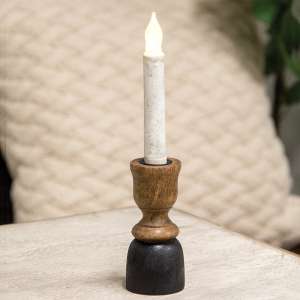 Black & Wood Taper Candle Holder, 5.25" 15560A