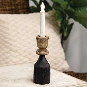 Black & Wood Taper Candle Holder, 8.25" 15560B;