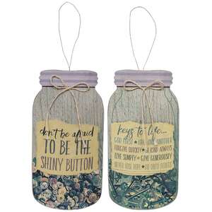 Mason Jar Signs - Button/Key - 2 asst. #33547