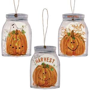 Happy Fall Mason Jar Ornaments 3/Asst