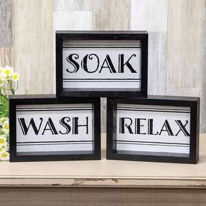 Black & White Bath Words Box Sign, 3 Asstd. 37143