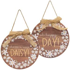 Daisy Day Round Hanging Sign with Burlap Bow, 2 Asstd. #37578