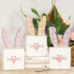 Plaid Ear Bunny Block Sitter, 3 Asstd. 37592;
