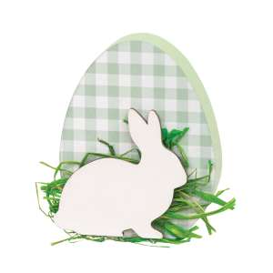 Green & White Buffalo Check Easter Egg Sitter with Bunny #37632