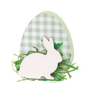 Green & White Buffalo Check Easter Egg Sitter with Bunny