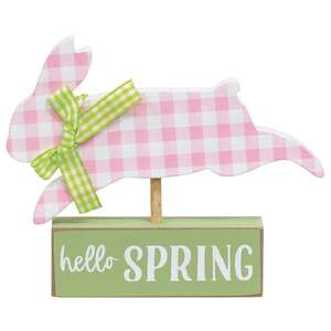 Pink & White Buffalo Check Bunny on Hello Spring Sitter