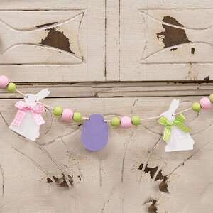 Beaded Wooden Easter Bunny & Eggs Mini Garland 37664;