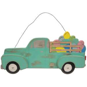 Distressed Hanging Teal Wooden Easter Egg Truck