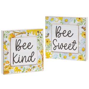 Bee Sweet Bee Kind Layered Bee & Floral Box Sign, 2 Asstd. #37844