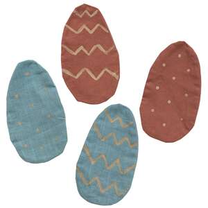 4 Set, Stiffened Fabric Primitive Egg Ornaments with Nest Filler