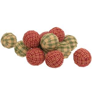 12 Set, Small Primitive Gingham Rag Balls #17004