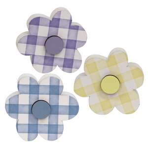 Wooden Buffalo Check Button Flower Sitter, 3 Asstd.