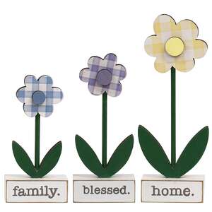3 Set, Home, Blessed, Family Daisies on Base