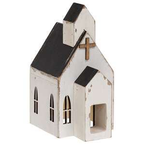 Distressed White Wooden Church Sitter 37596