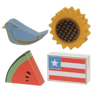 4 Set, Primitive Spring & Summer Wooden Photo Blocks