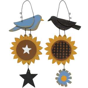 Distressed Wooden Bird & Flower Hanger, 2 Asstd. #37615