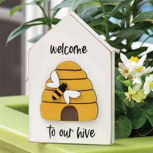 Welcome to Our Hive Wooden Block Sitter 37621