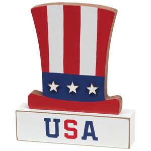 Wooden USA Uncle Sam Hat Sitter