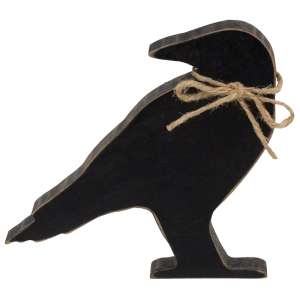 Chunky Wooden Crow Sitter with Jute Bow #37679