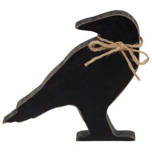 Chunky Wooden Crow Sitter with Jute Bow