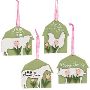 Spring Barn Animal & Tulip Layered Ornament, 4 Asstd.