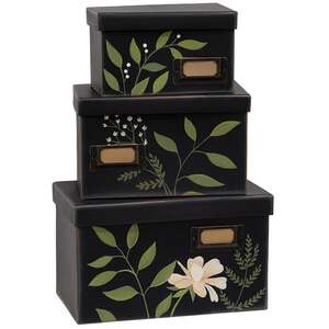 3 Set, Leafy Floral File Boxes