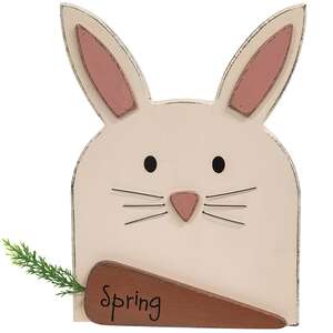 Wooden Layered Bunny Head with Spring Carrot Easel