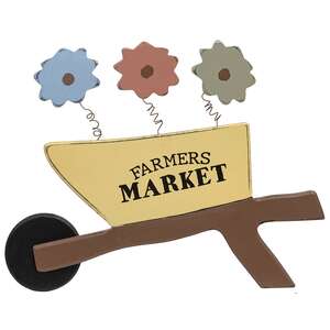 Wooden Farmers Market Wheelbarrow Sign with Springy Flowers #37795