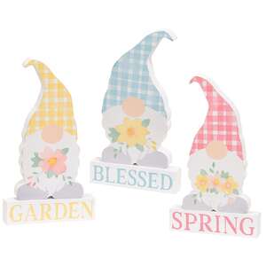 2pc Set Spring Blessings Block with Flower Chunky Gnome, 3 Asstd. #37808