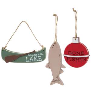 3 Set, Lake Fishing Wooden Ornaments #37814