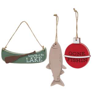 3 Set, Lake Fishing Wooden Ornaments
