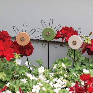 Wooden Button Flower Houseplant Poke, 3 Asstd.