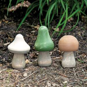 3/Set, Distressed Wooden Natural Color Mushrooms #37850