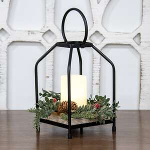 Wood & Black Metal Open Air Lantern 70143;