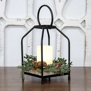 Wood & Black Metal Open Air Lantern 70143