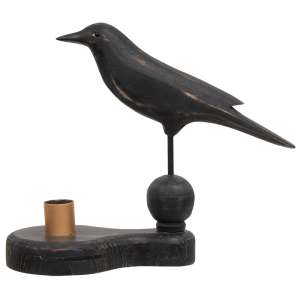 Wooden Crow Pedestal with Taper Holder #91158