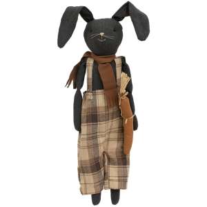 Primitive Plaid Overalls Black Bunny Doll #CS38903