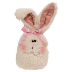 CS38915 Stuffed Fuzzy Bunny Head Sitter w/Pink & White Checked Bow