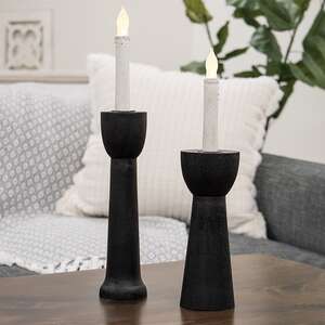 Brushed Black Wood Taper Holder, 8" 16086A;
