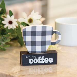 But First Coffee Buffalo Check Coffee Cup on Base;