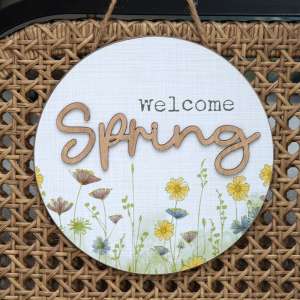 Welcome Spring Round Wildflowers Hanging Sign #37782