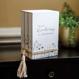 Spread Kindness Like Wildflowers Wooden Book Stack #37787