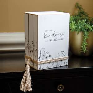 Spread Kindness Like Wildflowers Wooden Book Stack